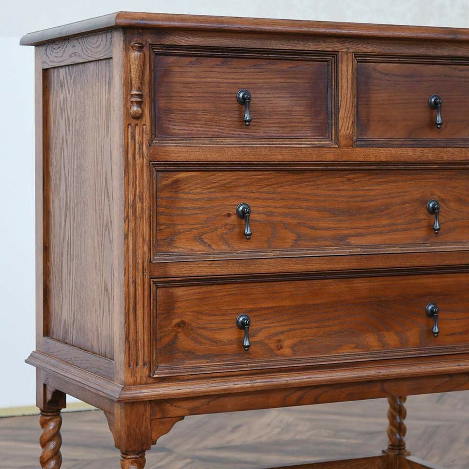 アンティーク調 3段チェスト 英国調 たんす 収納家具 オーク材 高級 画像3