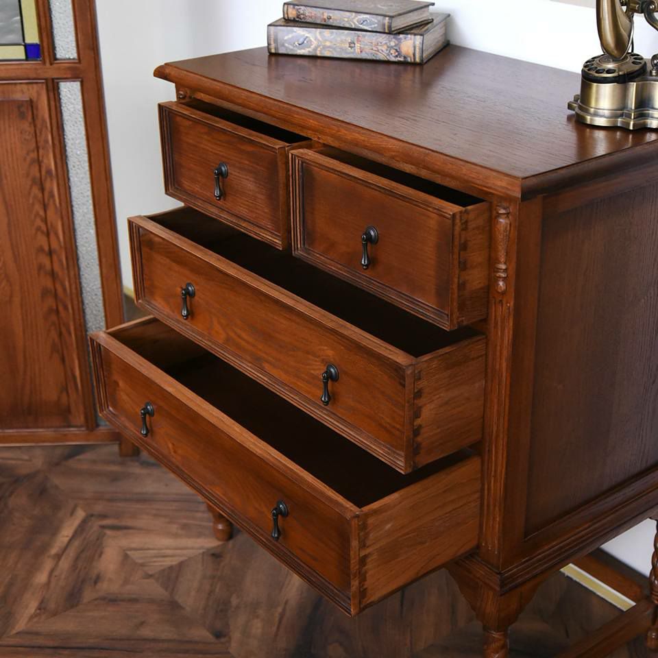 アンティーク調 3段チェスト 英国調 たんす 収納家具 オーク材 高級 画像4