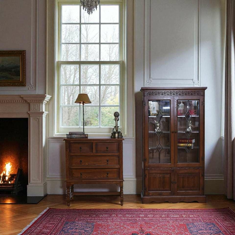 アンティーク調 3段チェスト 英国調 たんす 収納家具 オーク材 高級 画像7