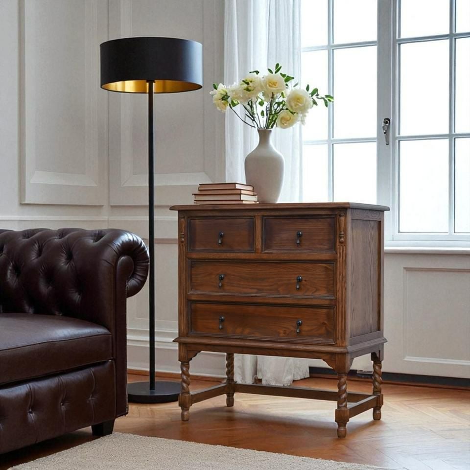 アンティーク調 3段チェスト 英国調 たんす 収納家具 オーク材 高級 画像10