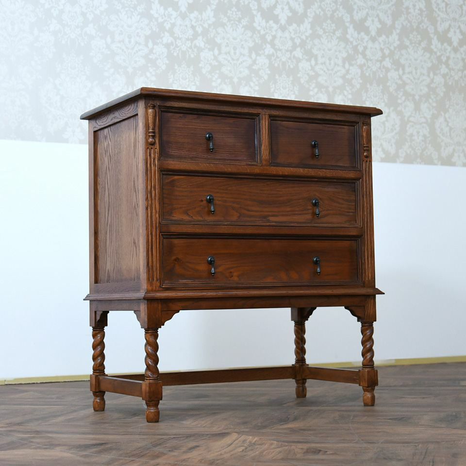 アンティーク調 3段チェスト 英国調 たんす 収納家具 オーク材 高級 画像11