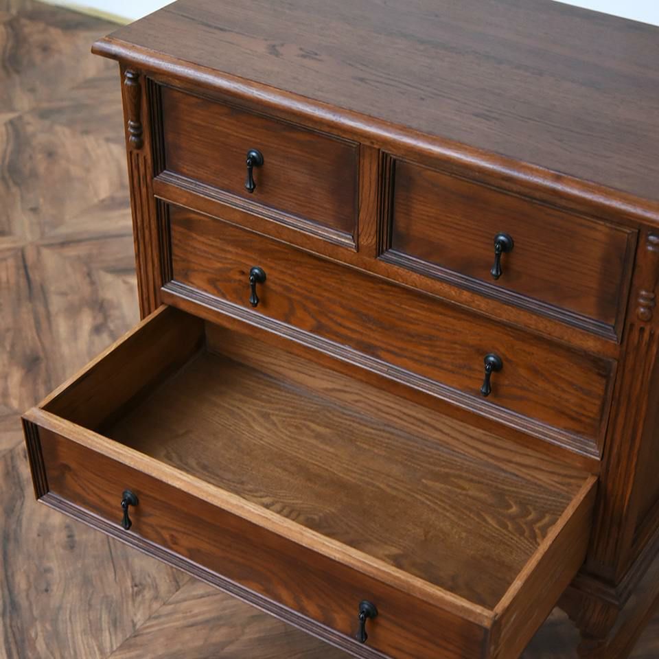 アンティーク調 3段チェスト 英国調 たんす 収納家具 オーク材 高級 画像16