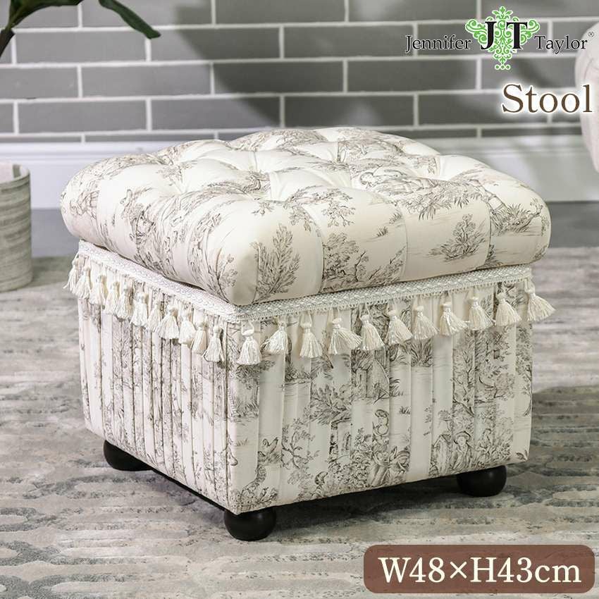 【出品8/20迄！】ジェニファーテイラー　姫系　スツール ジェニファーテイラー 収納付スツール Toile de Jouy 幅48cm スクエア