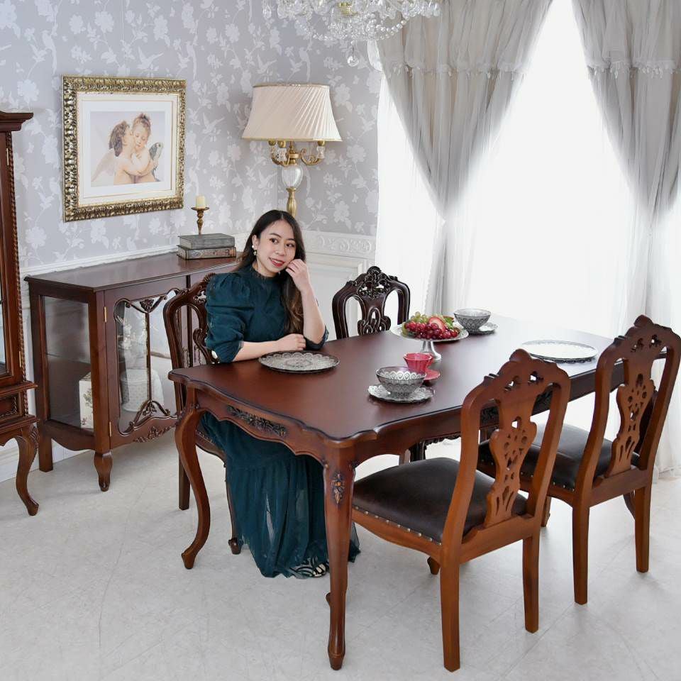 英国調 クイーンアン様式 ダイニングセット5P 4人掛け ブラウン 幅170cm 画像2