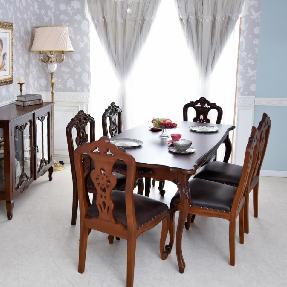 英国調 クイーンアン様式 ダイニングセット5P 4人掛け ブラウン 幅170cm 画像13