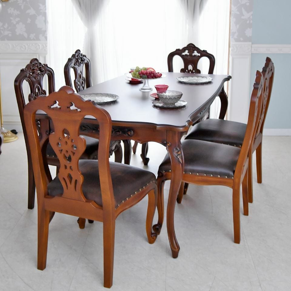 英国調 クイーンアン様式 ダイニングセット7P 6人掛け ブラウン 幅170cm 画像3