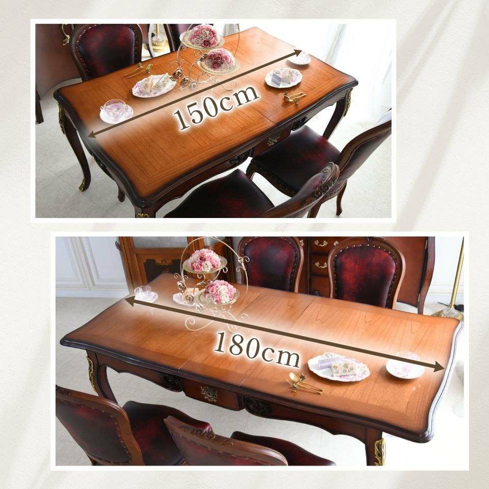 アンリヴェルデ ヴェネチアン 伸長式ダイニングセット5P 4人掛け ワイン 幅150→180cm 画像3