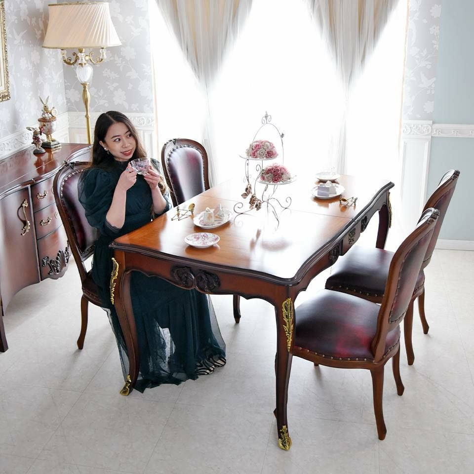 アンリヴェルデ ヴェネチアン 伸長式ダイニングセット5P 4人掛け ワイン 幅150→180cm 画像14