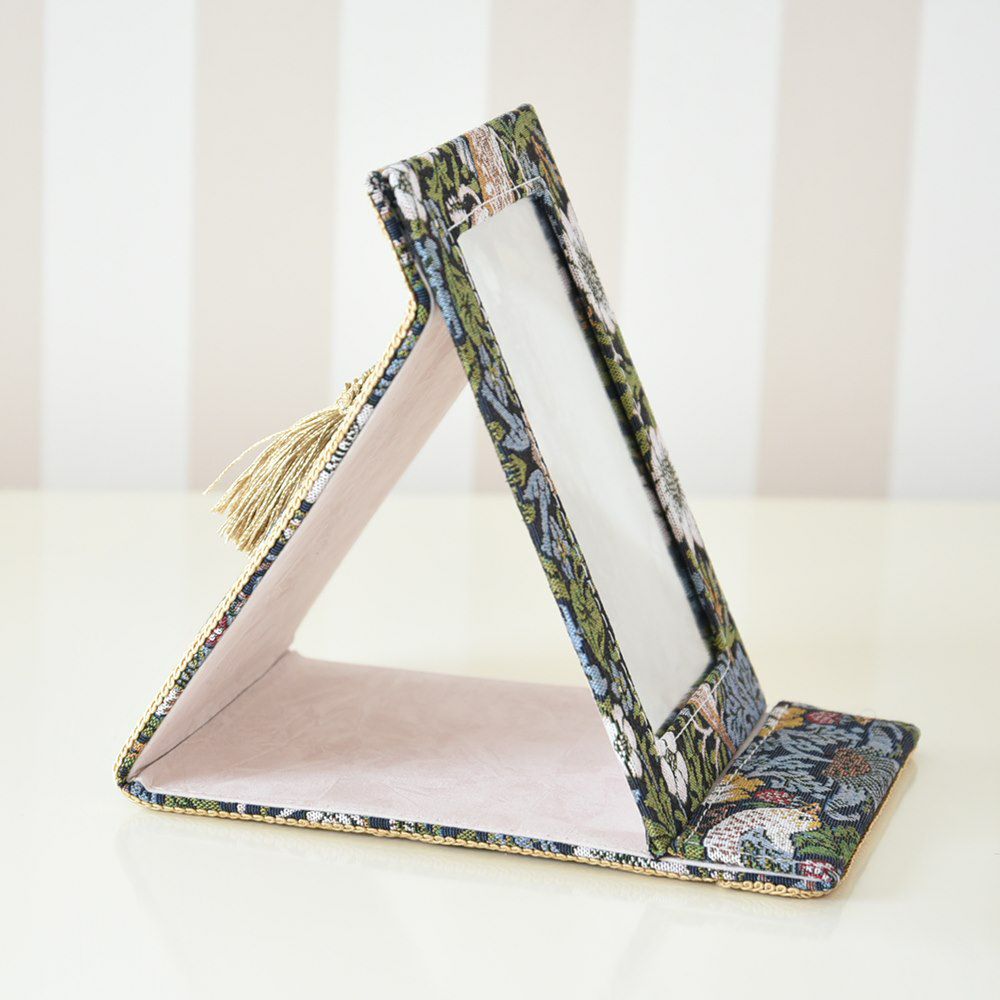 アクアフラワー バード＆ストロベリー 卓上 スタンドミラー ブルー 幅14.5cm 画像2