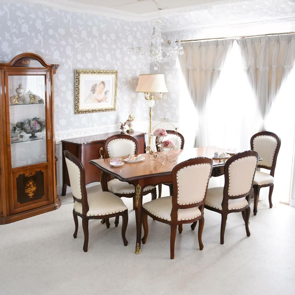 アンリヴェルデ ヴェネチアン 伸長式ダイニングセット7P 6人掛け ブラウン アイボリー 幅150→180cm 画像1