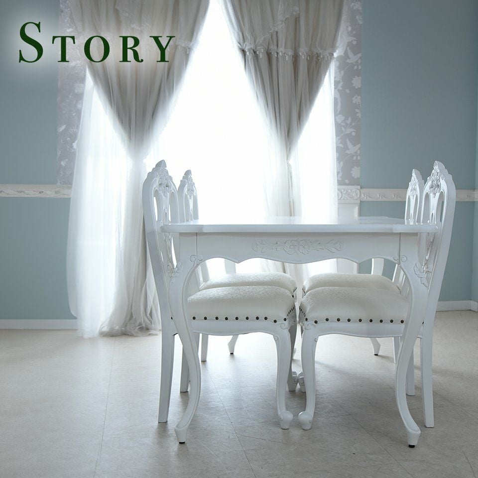 英国調 クイーンアン様式 ダイニングセット5P 4人掛け ホワイト 幅170cm 画像5