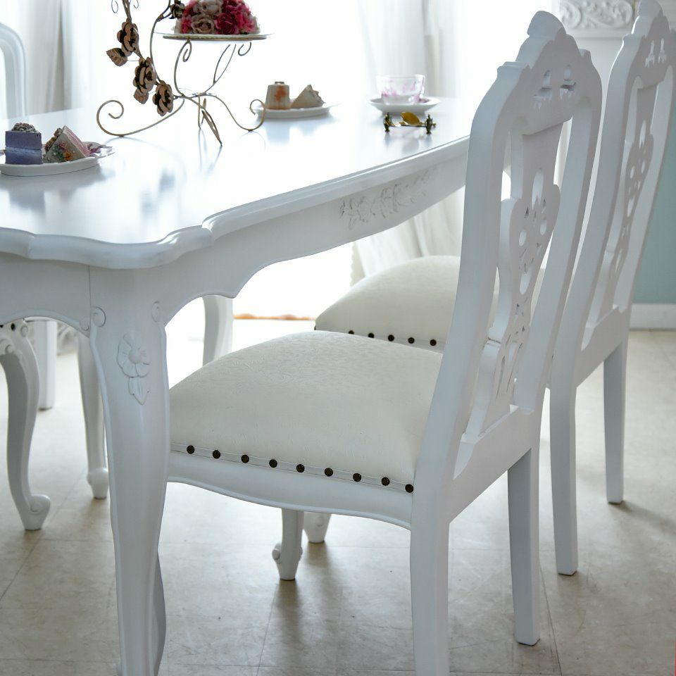 英国調 クイーンアン様式 ダイニングセット5P 4人掛け ホワイト 幅170cm 画像12