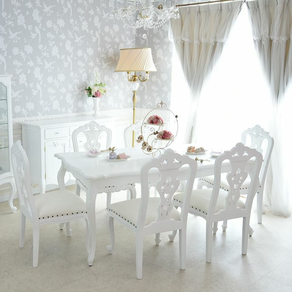 英国調 クイーンアン様式 ダイニングセット7P 6人掛け ホワイト 幅170cm 画像1