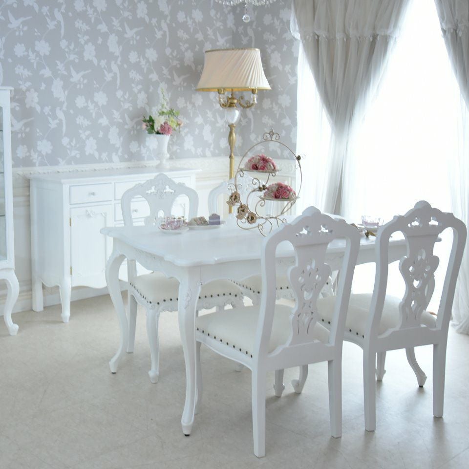 英国調 クイーンアン様式 ダイニングセット5P 4人掛け ホワイト 幅140cm 画像1