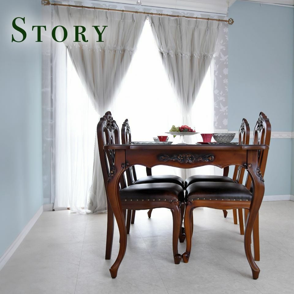 英国調 クイーンアン様式 ダイニングセット5P 4人掛け ブラウン 幅140cm 画像5