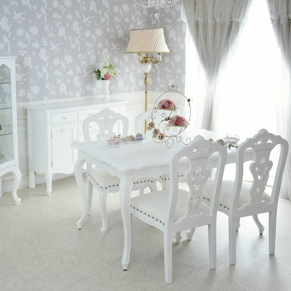 英国調 クイーンアン様式 ダイニングテーブル ホワイト 幅140cm 画像1