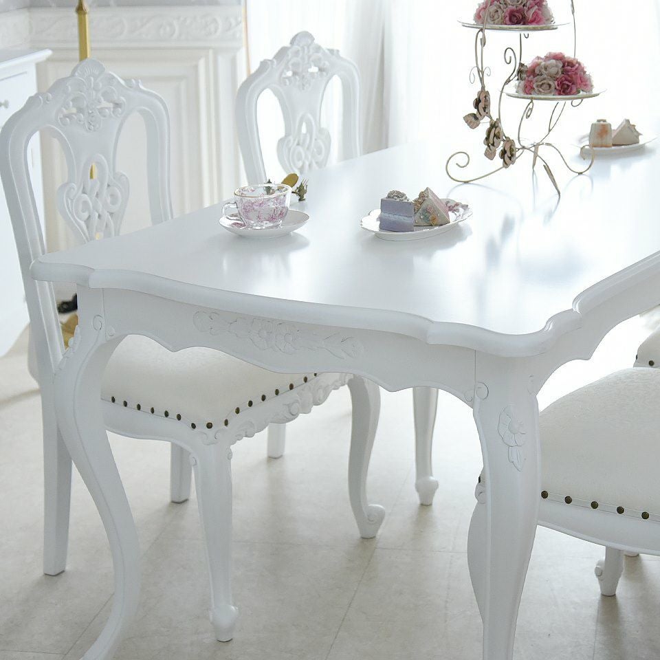 英国調 クイーンアン様式 ダイニングテーブル ホワイト 幅140cm 画像4