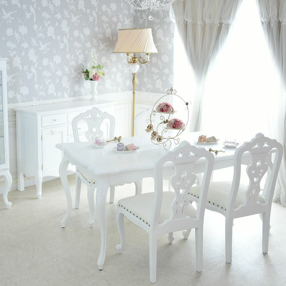 英国調 クイーンアン様式 ダイニングテーブル ホワイト 幅170cm 画像1