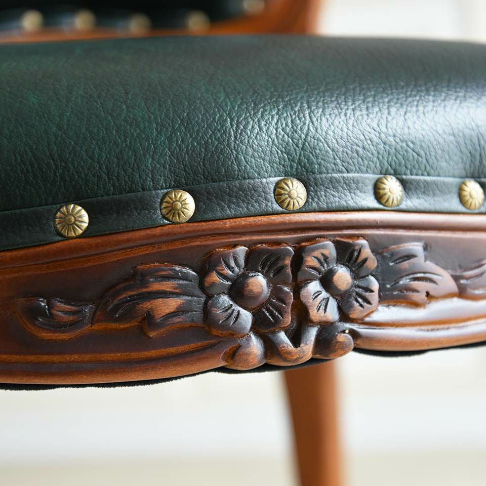 英国調 アンリヴェルデ ダイニングチェア グリーン 猫脚 画像9