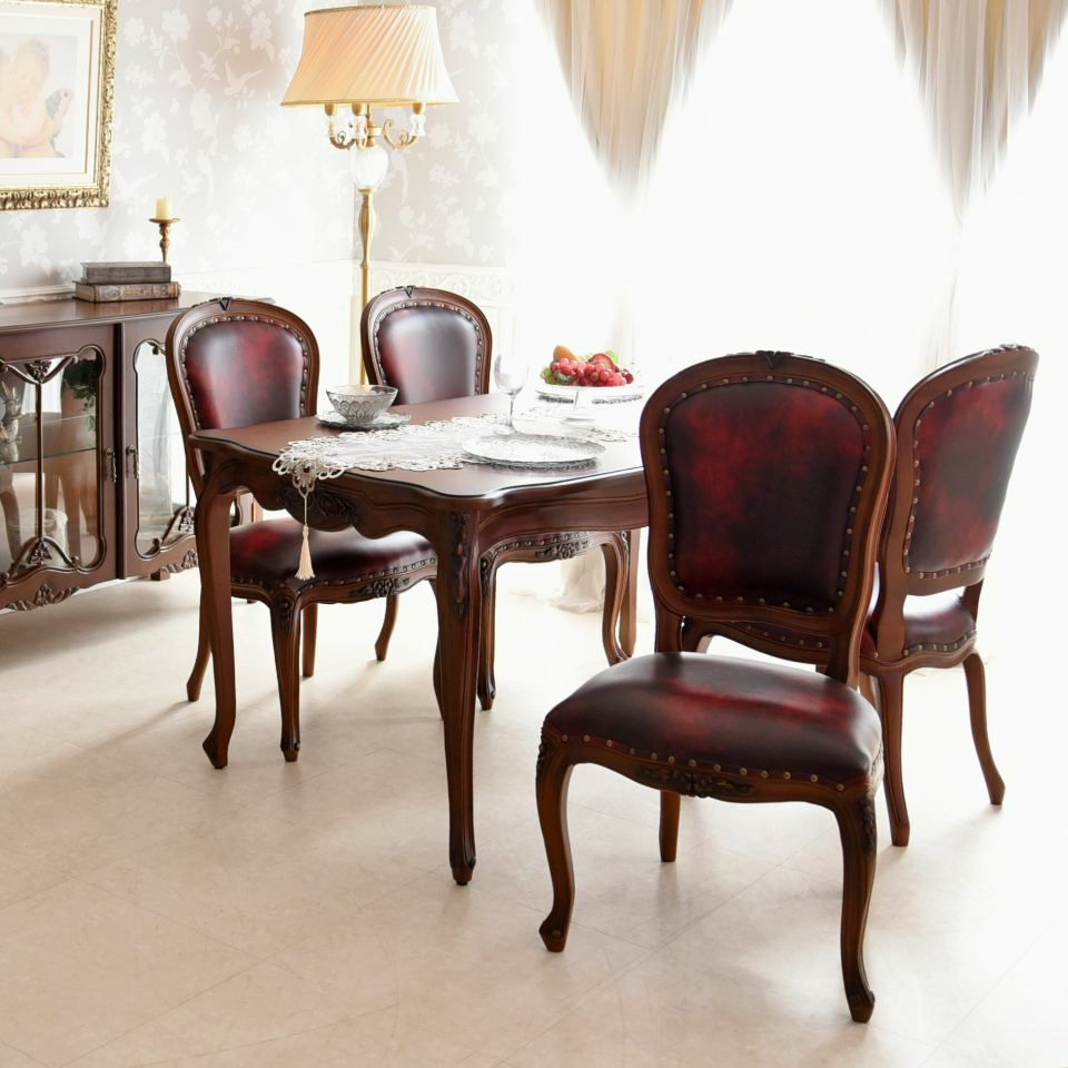 英国調 アンリヴェルデ ダイニングチェア ワインレッド 猫脚 画像1