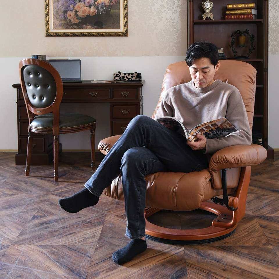 ミシガン パーソナルチェア リクライニング 本革ブラウン 画像12