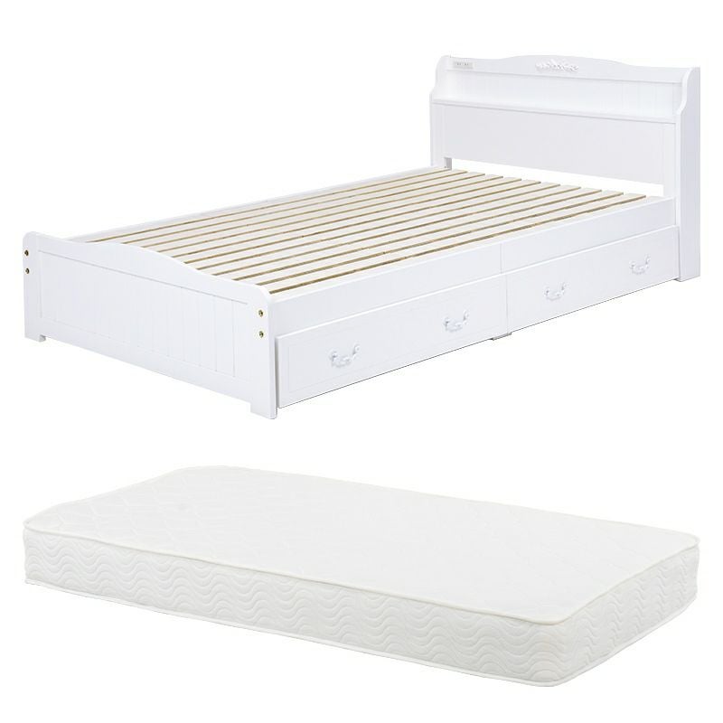 姫系 引出し付 セミダブルベッド ホワイト 幅124cm ボンネルコイル マットレス付 画像17
