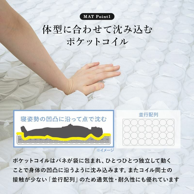 引出付 セミシングルショートベッド ホワイト ポケットコイル 画像13