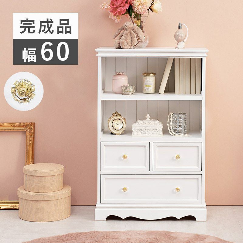 姫系 オープンラック クリスタル調 ハンドル ホワイト 幅60cm 画像1サムネイル