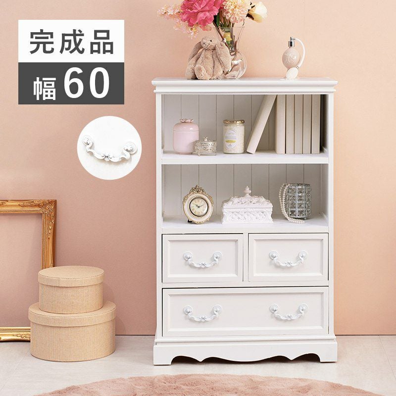 オープンラック アンティーク調取っ手 ホワイト 幅60cm 画像1サムネイル