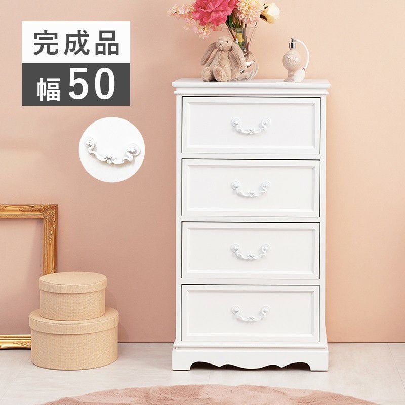 姫系 4段チェスト アンティーク調 ハンドル ホワイト 幅50cm 画像1サムネイル