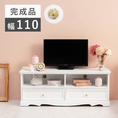 姫系 テレビ台 クリスタル調 ハンドル ホワイト 幅110cm 画像1サムネイル