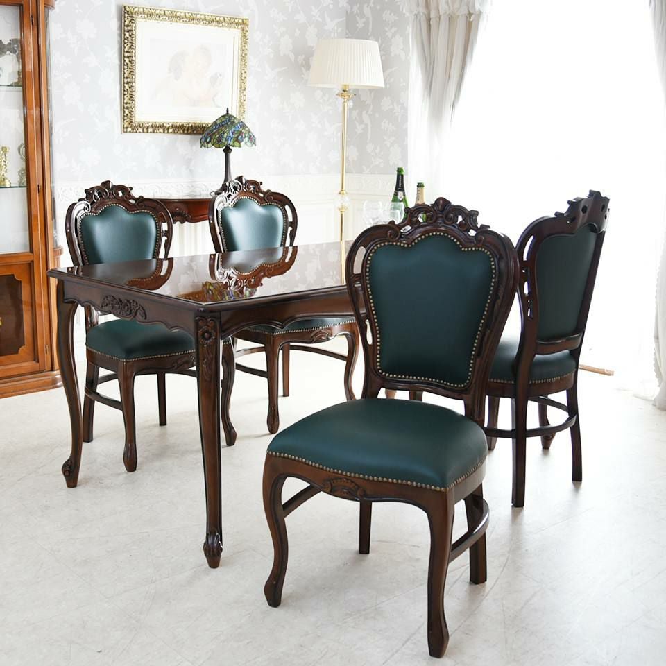 マリナカッシーリ 長方形 ダイニングセット5P 4人掛け 合皮グリーン 幅165cm 画像8