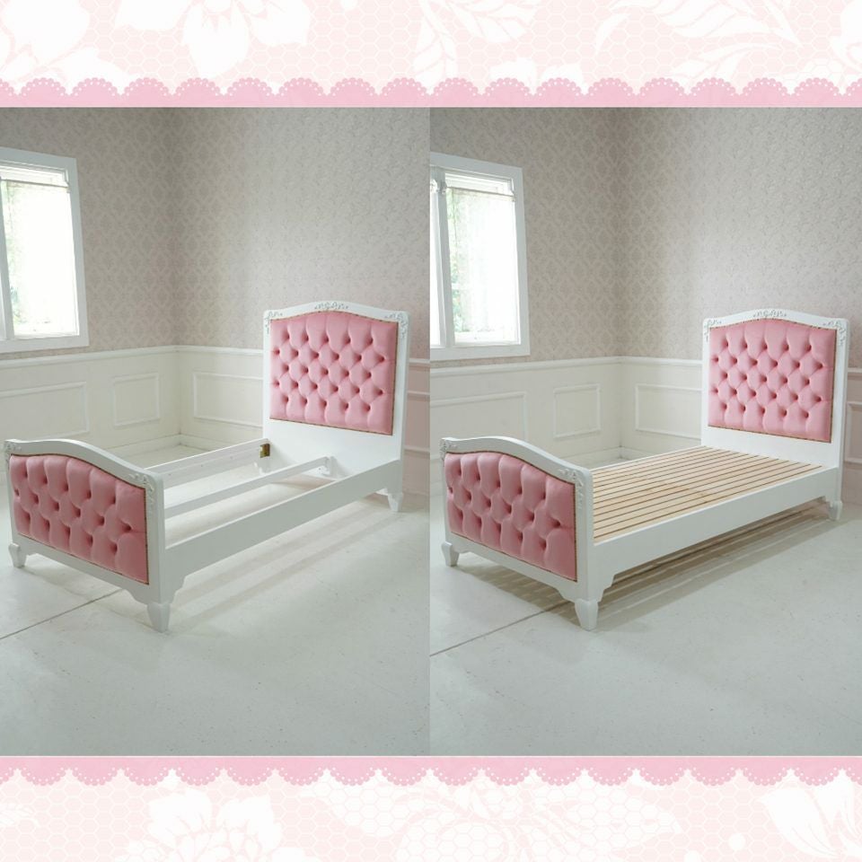 姫系シングルベッド ピンク 白家具 ロココ調 画像10