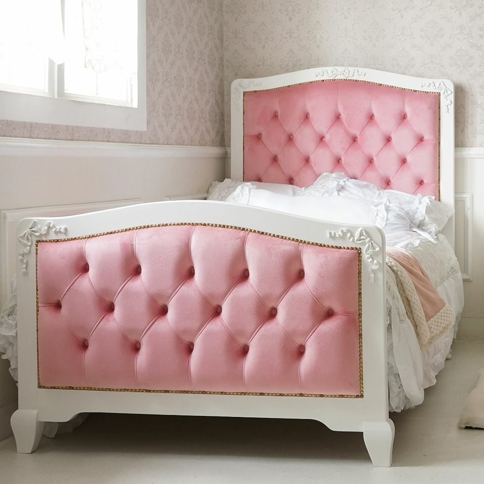 姫系シングルベッド ピンク 白家具 ロココ調 画像16