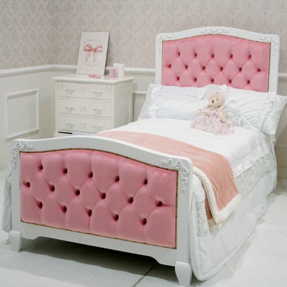 姫系シングルベッド ピンク 白家具 ロココ調 画像19