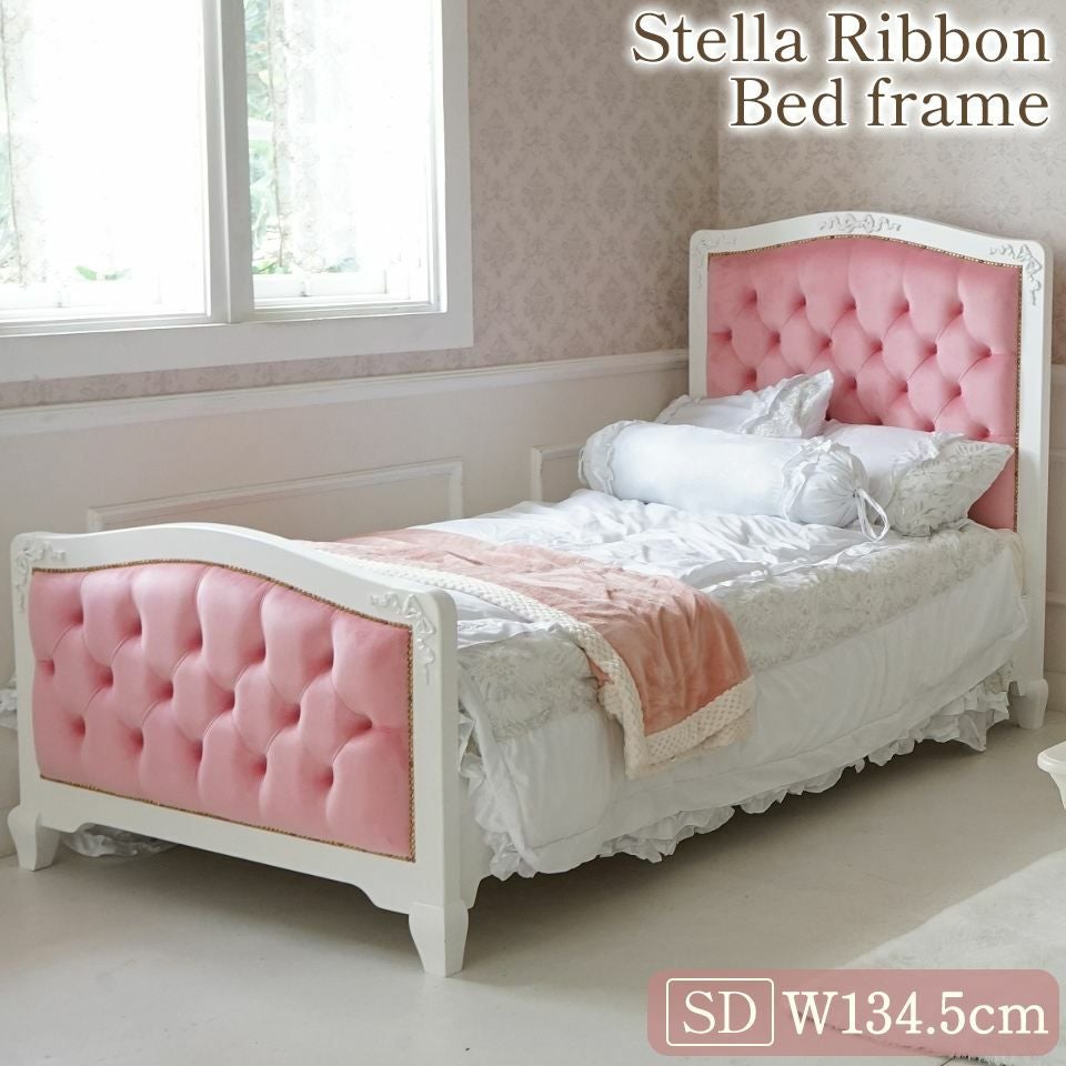 姫系セミダブルベッド ピンク 白家具 ロココ調 画像1サムネイル