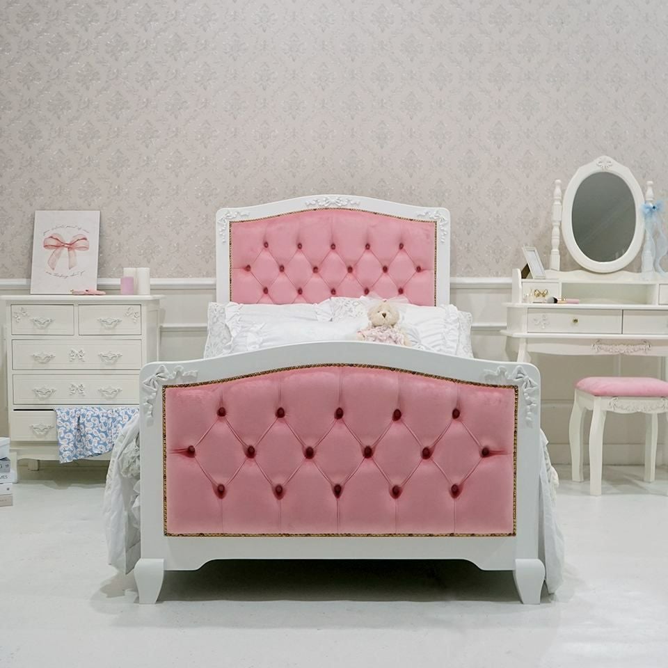 姫系セミダブルベッド ピンク 白家具 ロココ調 画像5