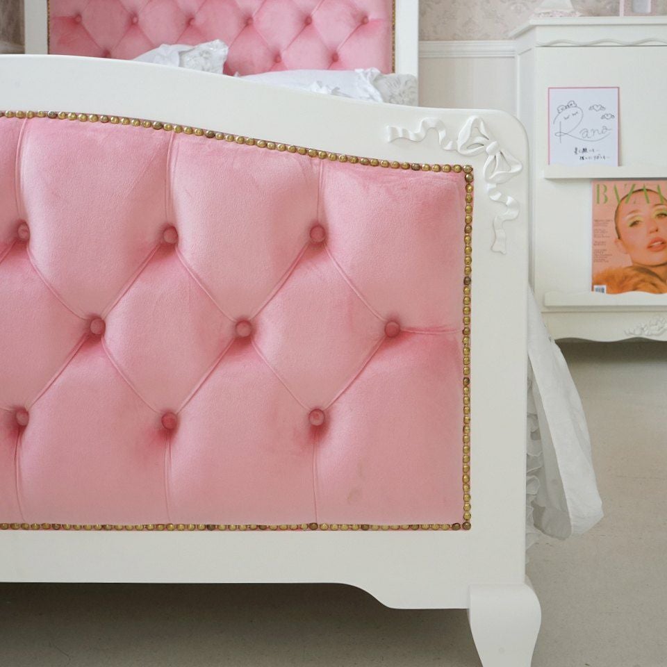 姫系セミダブルベッド ピンク 白家具 ロココ調 画像9