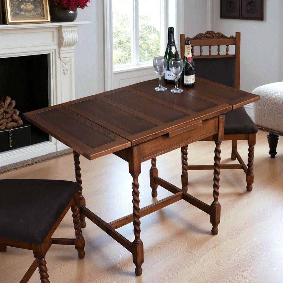 アンティーク調 伸長式 ダイニングセット 3P 2人掛け 英国調 オーク材 高級 画像11