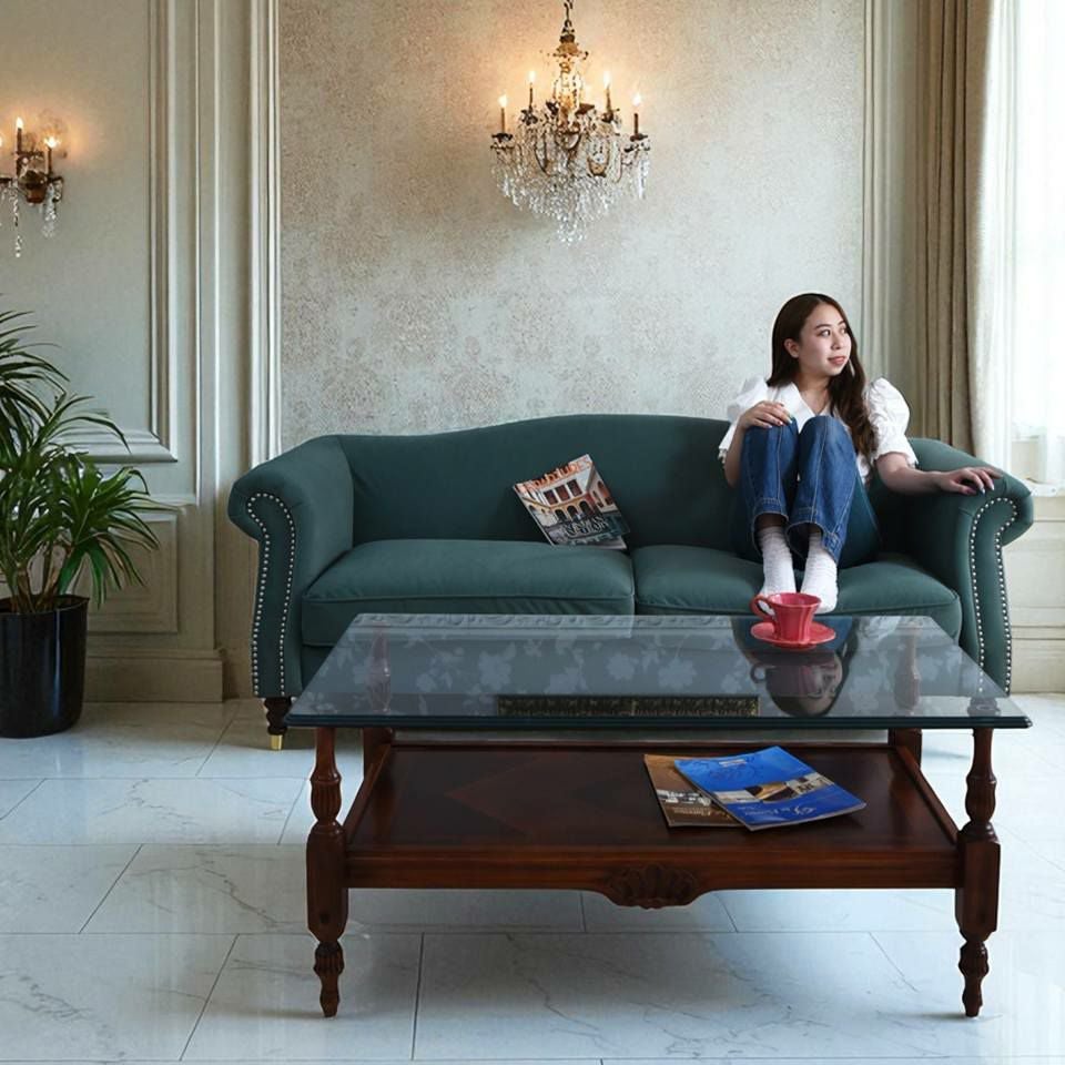 ヨーロピアン クラシック アンティーク調 3人掛けソファ 3Pソファ ベルベット 画像10