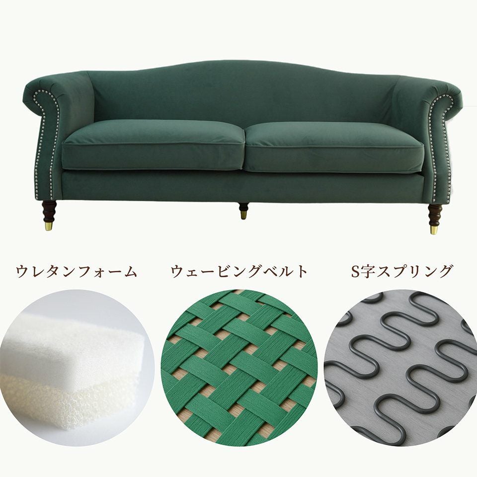 ヨーロピアン クラシック アンティーク調 3人掛けソファ 3Pソファ ベルベット 画像16