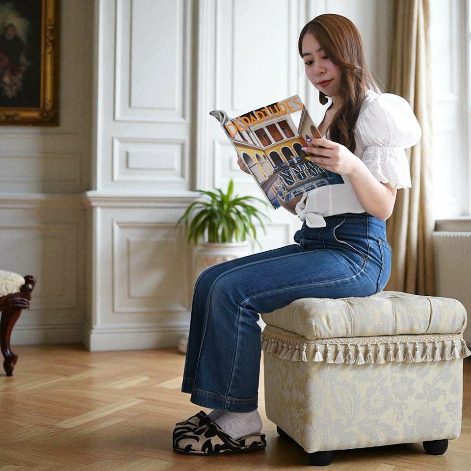 ヨーロピアン アンティーク調 収納付き スツール 画像4