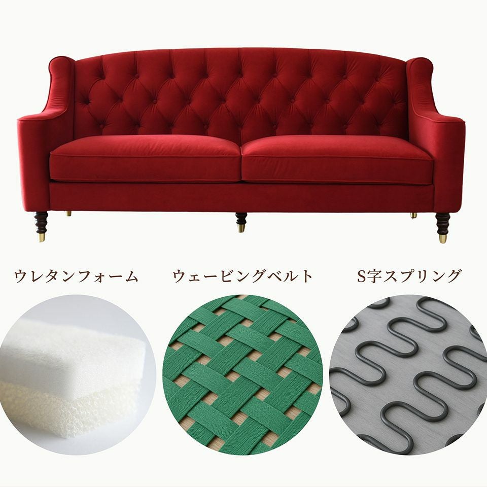 アンティーク調 ヨーロピアン 3人掛けソファ 3Pソファ ベルベット 画像15