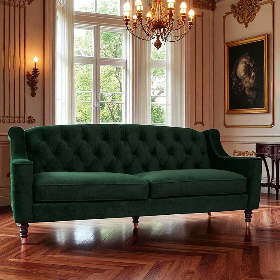 アンティーク調 ヨーロピアン 3人掛けソファ 3Pソファ ベルベット 画像2