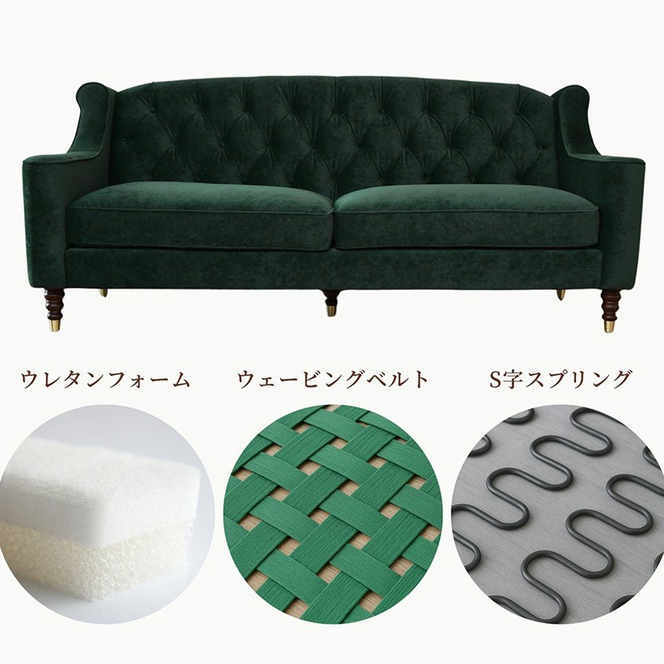 アンティーク調 ヨーロピアン 3人掛けソファ 3Pソファ ベルベット 画像15