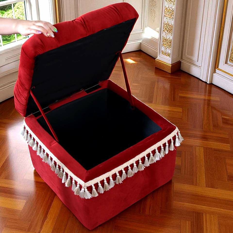 アンティーク調 クラシック ベルベット タッセル付 収納スツール 画像7