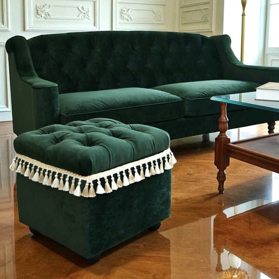 アンティーク調 クラシック ベルベット タッセル付 収納スツール 画像13