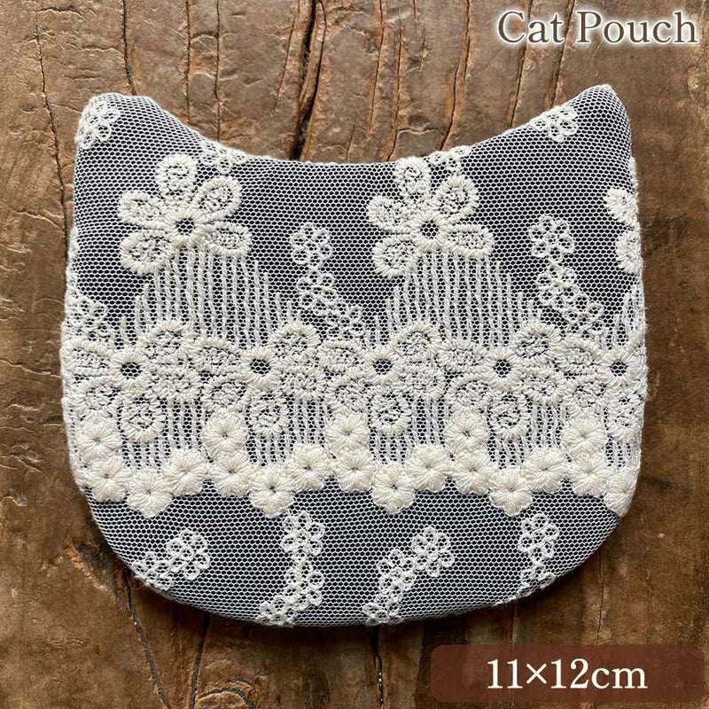 キャットポーチ ポーチ 化粧ポーチ 旅行用 レース 画像1サムネイル