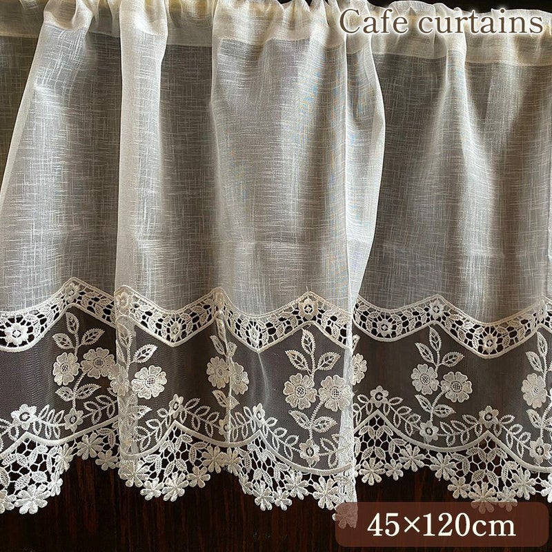 カフェカーテン カーテン 小窓用 ファブリック レース 刺繍 インテリア雑貨 画像1サムネイル