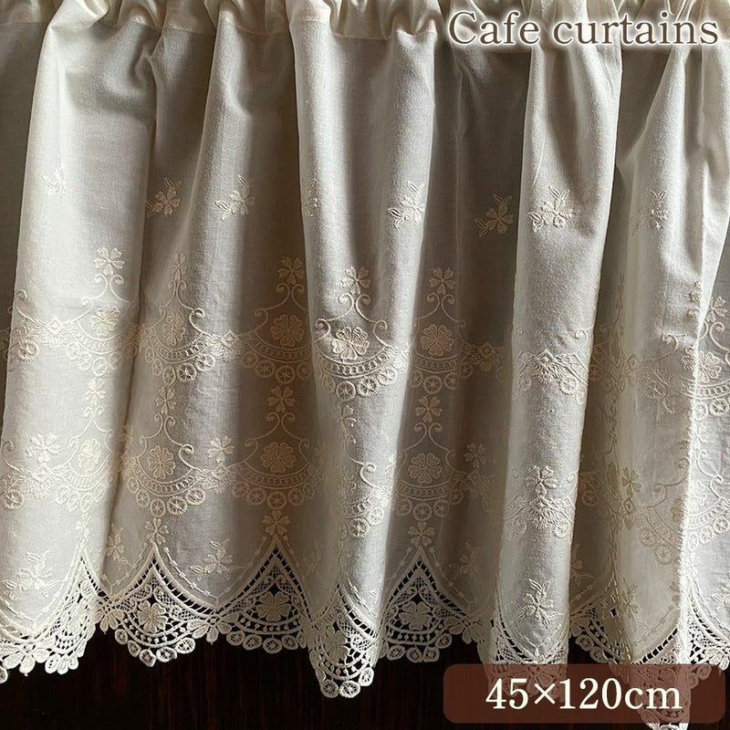 カフェカーテン カーテン 小窓用 ファブリック レース 刺繍 インテリア雑貨 画像1サムネイル